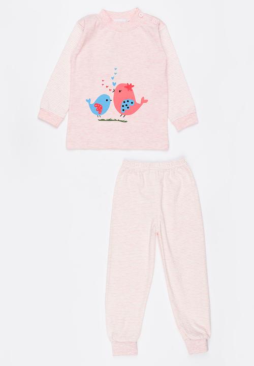 Pop Candy - Singing Birds Printed PJ Set Pale Pink