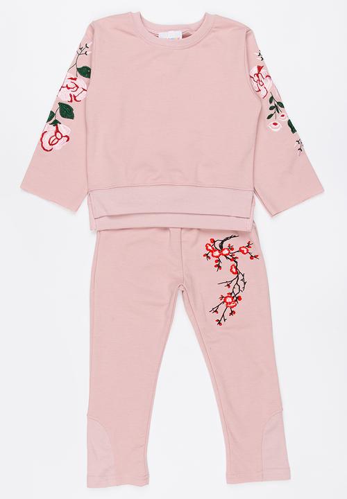 Pop Candy - 2 Piece Embroidered Jog Set Pale Pink