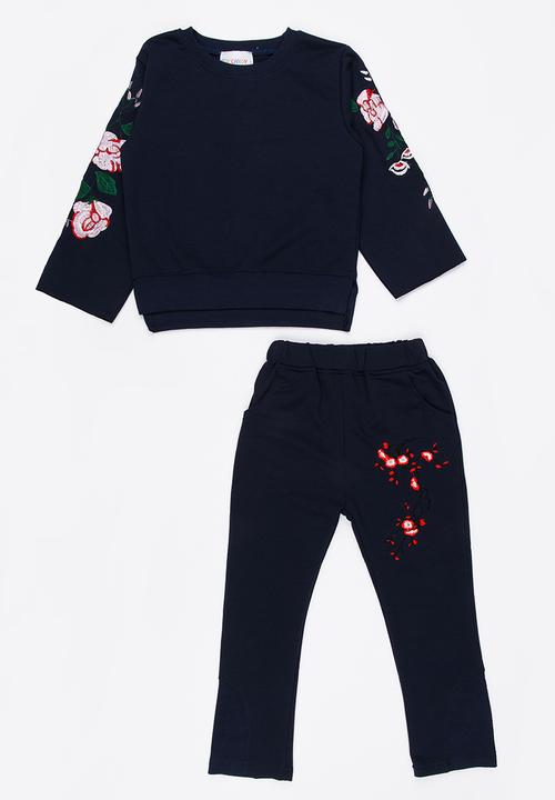Pop Candy - 2 Piece Embroidered Jog Set Navy