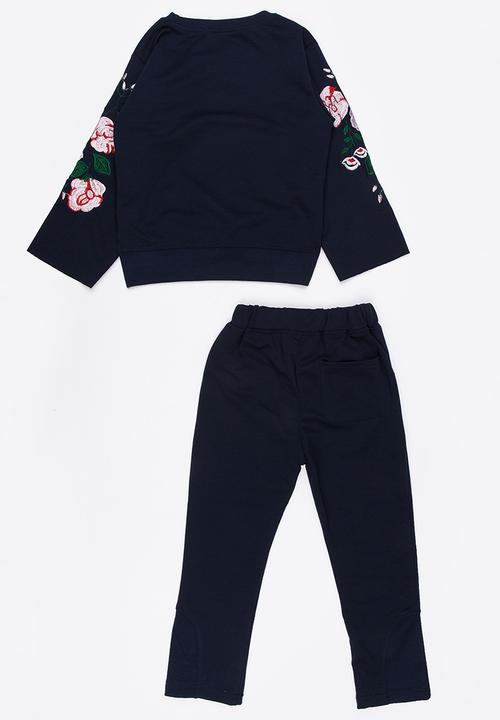 Pop Candy - 2 Piece Embroidered Jog Set Navy
