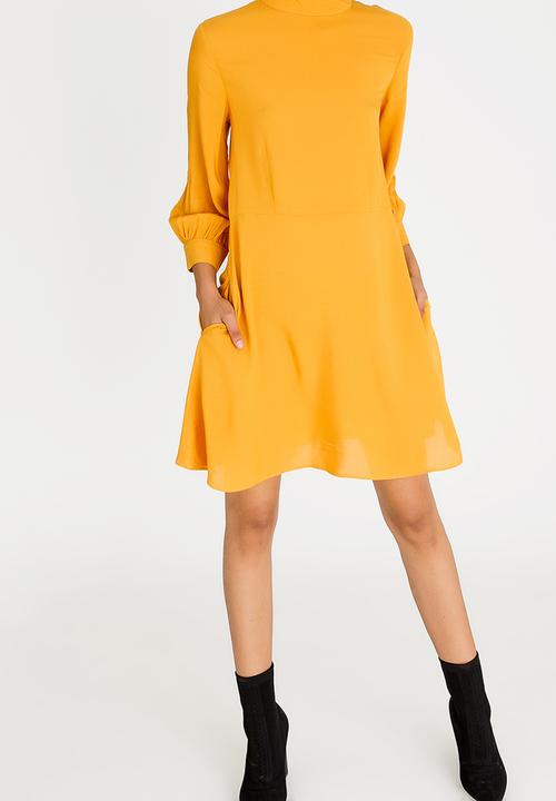 c(inch) - High Neck Fit And Flare Dress Yellow