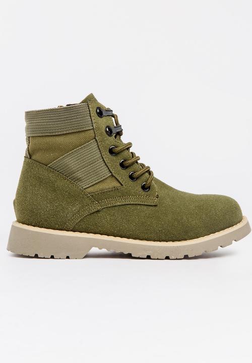 Pop Candy - Boys Combat Boot Khaki Green