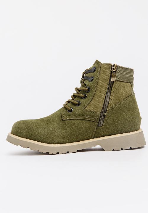 Pop Candy - Boys Combat Boot Khaki Green