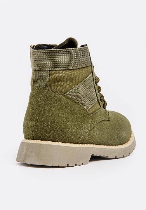 Pop Candy - Boys Combat Boot Khaki Green