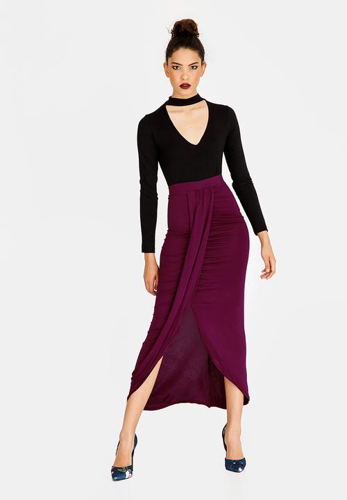 STYLE REPUBLIC - Drape Maxi Skirt Burgundy