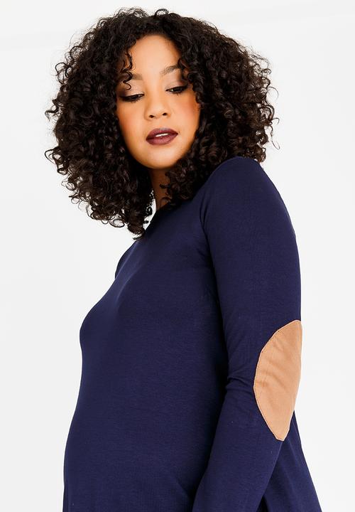 edit Maternity - Knit Tunic with Elbow Patch Navy