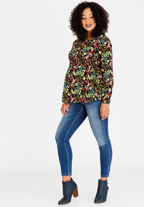 edit Maternity - Empire Line Maternity Top Black and White