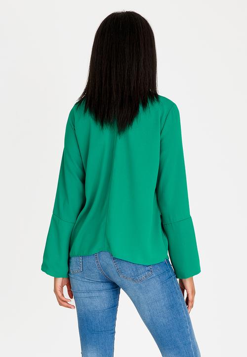 edit - Double Layer Long Sleeve Blouse Dark Green