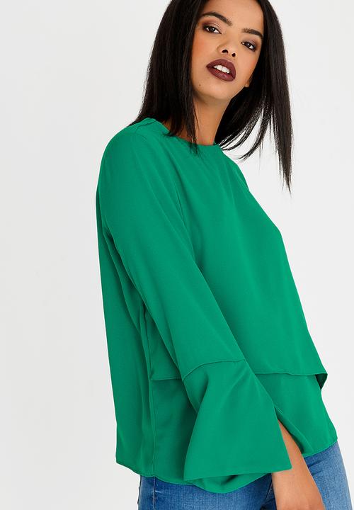edit - Double Layer Long Sleeve Blouse Dark Green
