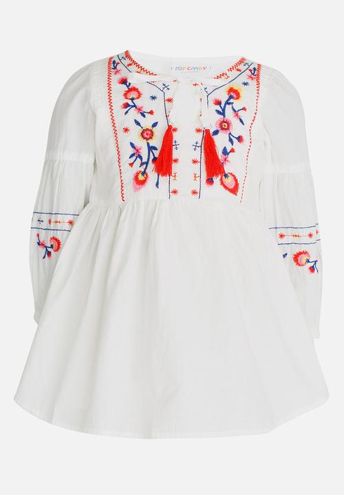 Pop Candy - Dress with Embroidery Detail White
