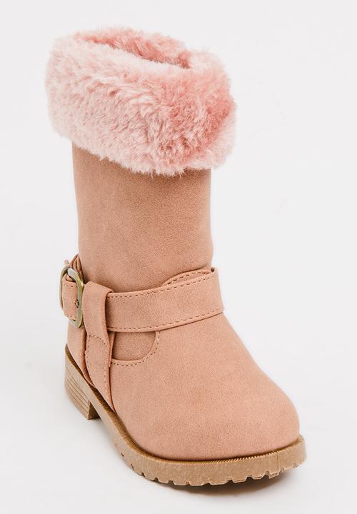 Jumbo - Boot with fluffy trim - mid pink