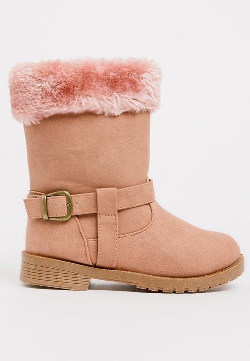 Jumbo - Boot with fluffy trim - pink