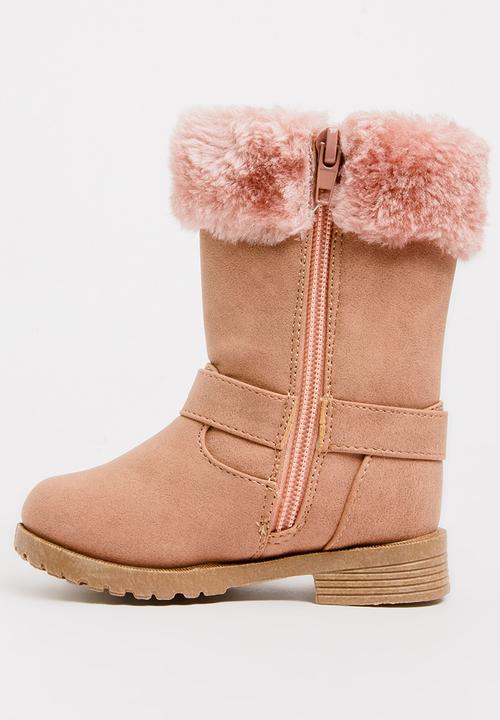 Jumbo - Boot with fluffy trim - mid pink