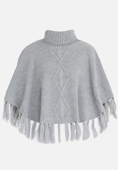 Rebel Republic - Fringed Poncho Grey Melange