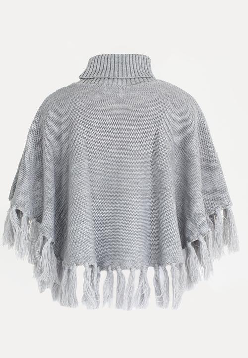 Rebel Republic - Fringed Poncho Grey Melange