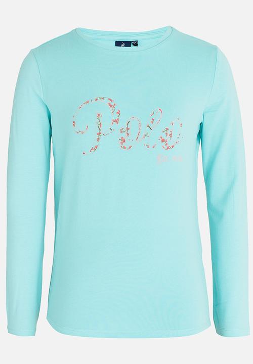 POLO - Kayla LS Printed Tee Turquoise