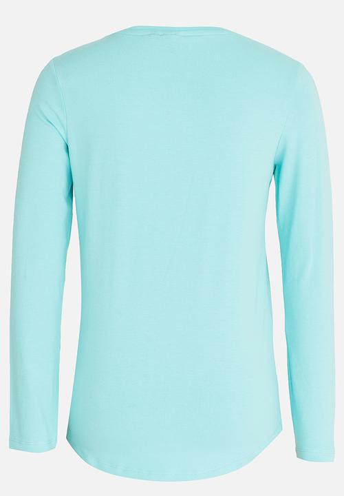 POLO - Kayla LS Printed Tee Turquoise