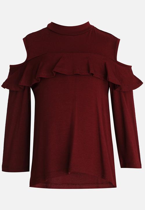 See-Saw - Cold Shoulder Top Burgundy