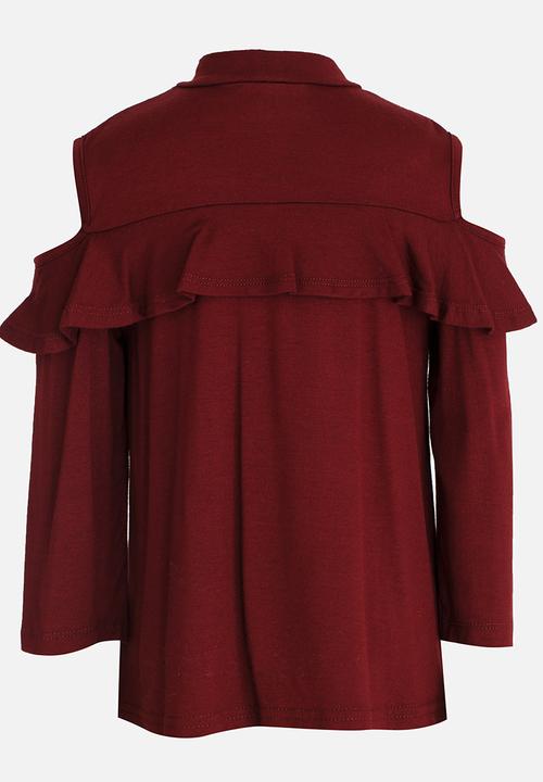See-Saw - Cold Shoulder Top Burgundy