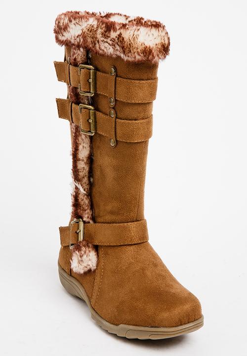 Franco Rossi - Long Fur & Buckle Detail Boot Brown