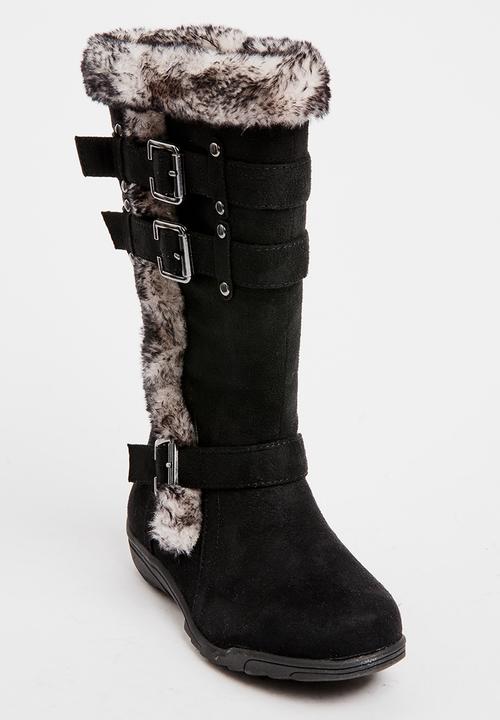 Franco Rossi - Long Fur & Buckle Detail Boot Black