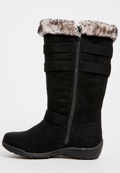 Franco Rossi - Long Fur & Buckle Detail Boot Black