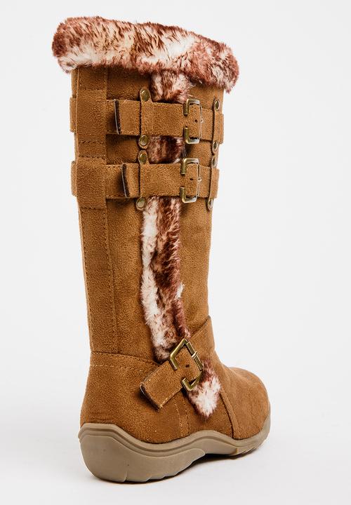 Franco Rossi - Long Fur & Buckle Detail Boot Brown
