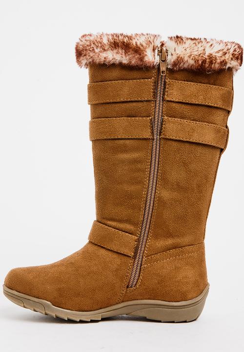 Franco Rossi - Long Fur & Buckle Detail Boot Brown