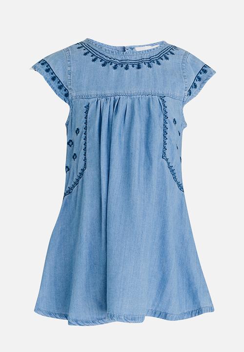 Pop Candy - Embellished Denim Dress Mid Blue