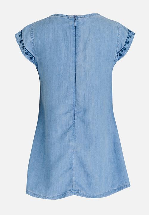 Pop Candy - Embellished Denim Dress Mid Blue