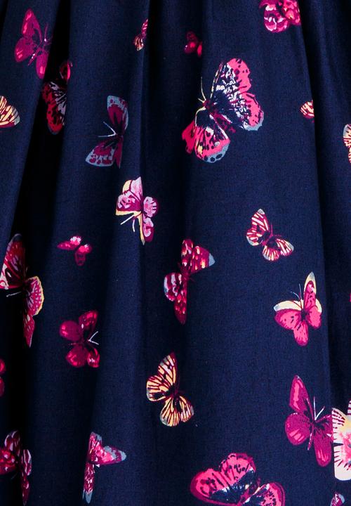 Pop Candy - Belted Butterfly Printed Dress Navy