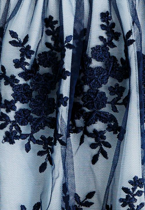 Pop Candy - Floral Printed Dress with Satin Belt Dark Blue