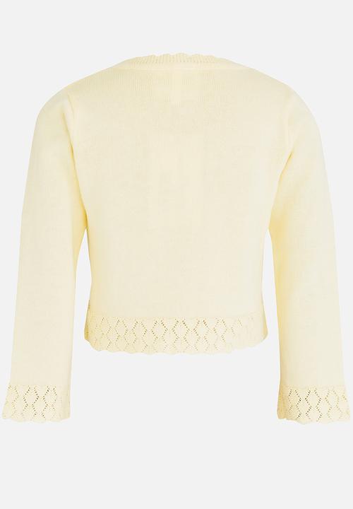 Pop Candy - Cropped Cardigan with Crochet Edging Yellow