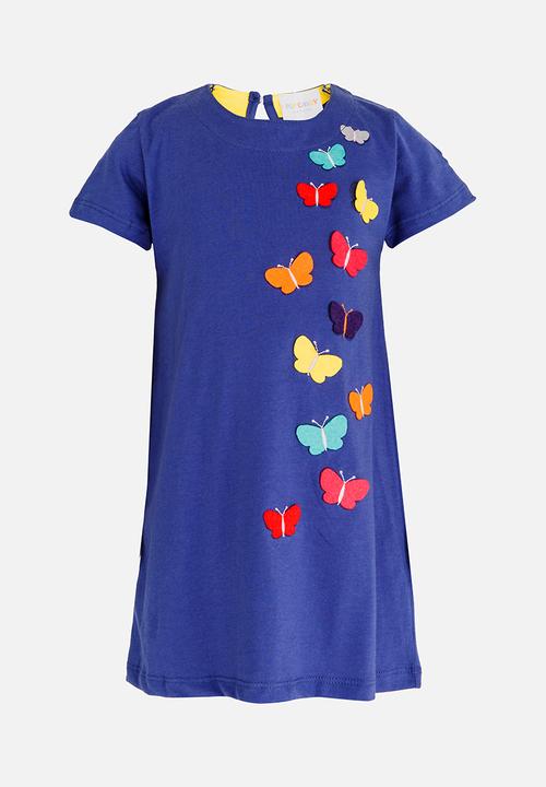 Pop Candy - Printed Short Sleeve Dress Navy