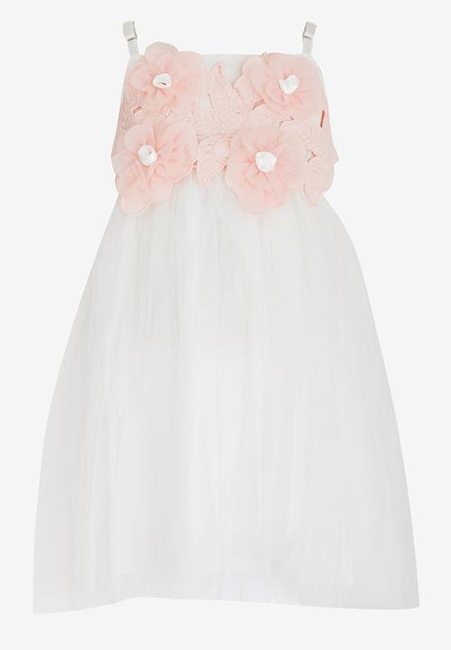 Pop Candy - Tutu Dress with Applique Flowers White
