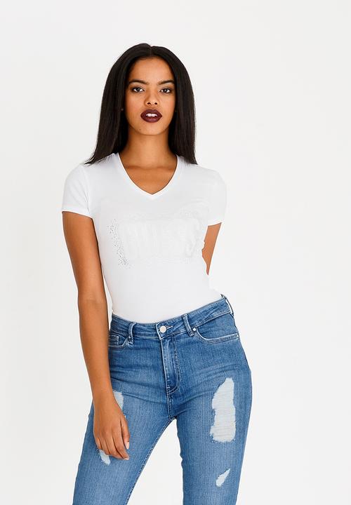 GUESS - Guess Embellishment Detail Tee Off White