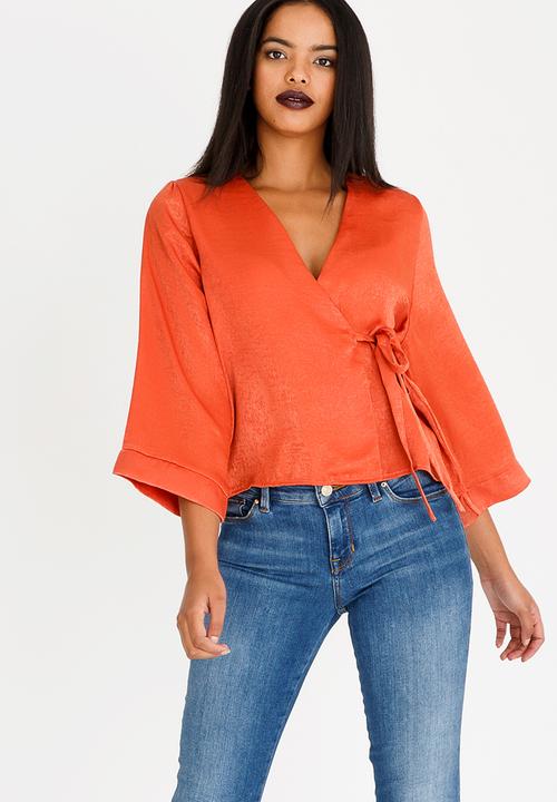 edit - Wrap Over Blouse with Kimono Sleeve Orange