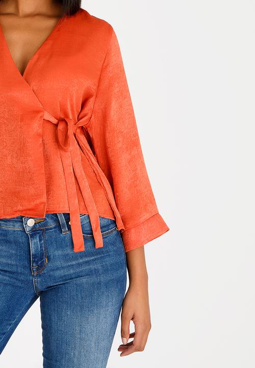edit - Wrap Over Blouse with Kimono Sleeve Orange