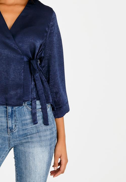 edit - Wrap Over Blouse with Kimono Sleeve Navy