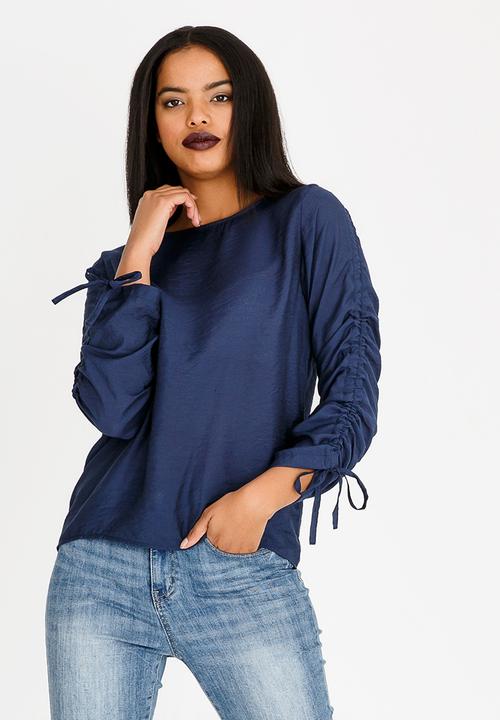 edit - Long Sleeve Blouse with Drawcord Navy