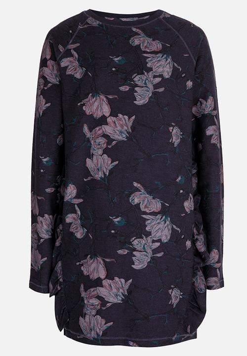 Name It - Long Sleeve Floral Printed Sweat Dress Navy