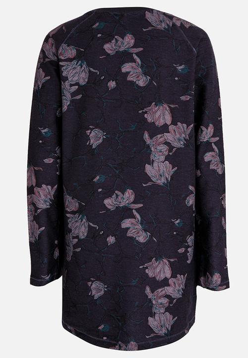 Name It - Long Sleeve Floral Printed Sweat Dress Navy
