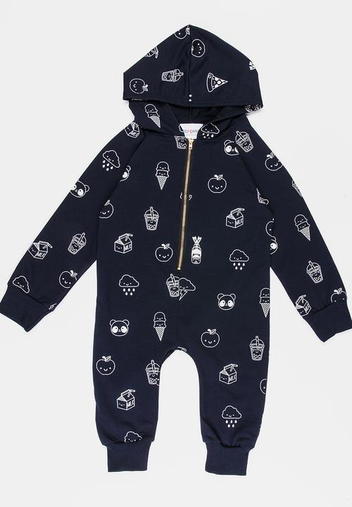 Pop Candy - Printed Hooded  Sleepsuit Navy