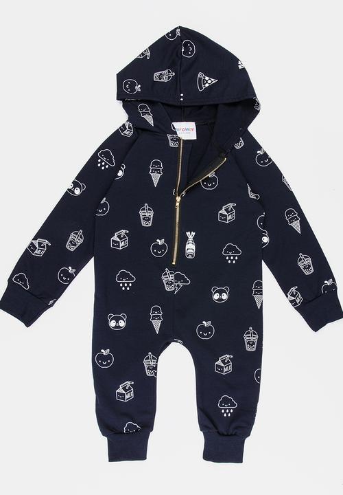 Pop Candy - Printed Hooded  Sleepsuit Navy