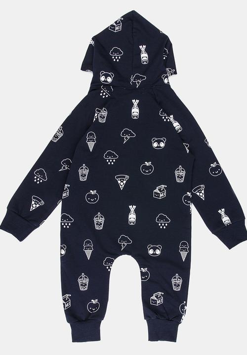 Pop Candy - Printed Hooded  Sleepsuit Navy
