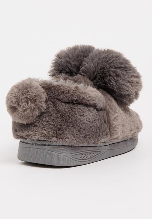 Pop Candy - Girls Pom-Pom Slipper Grey