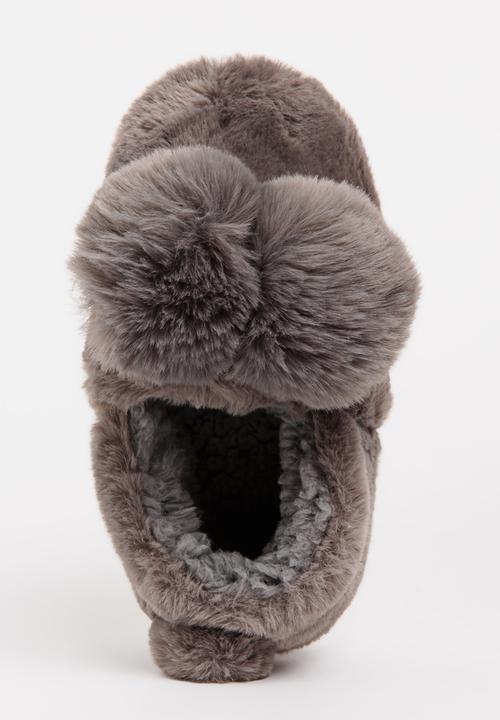 Pop Candy - Girls Pom-Pom Slipper Grey