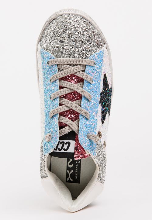 Pop Candy - Glitter Colour Block Sneaker Silver