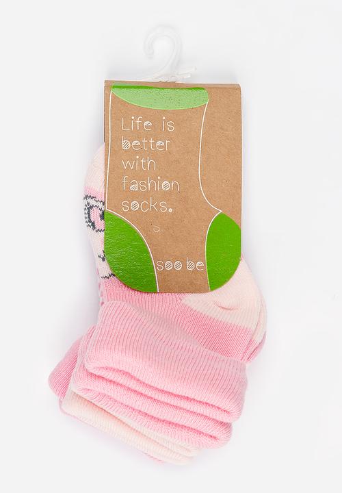 Soobe - Girls 3 Pack Socks Mid Pink