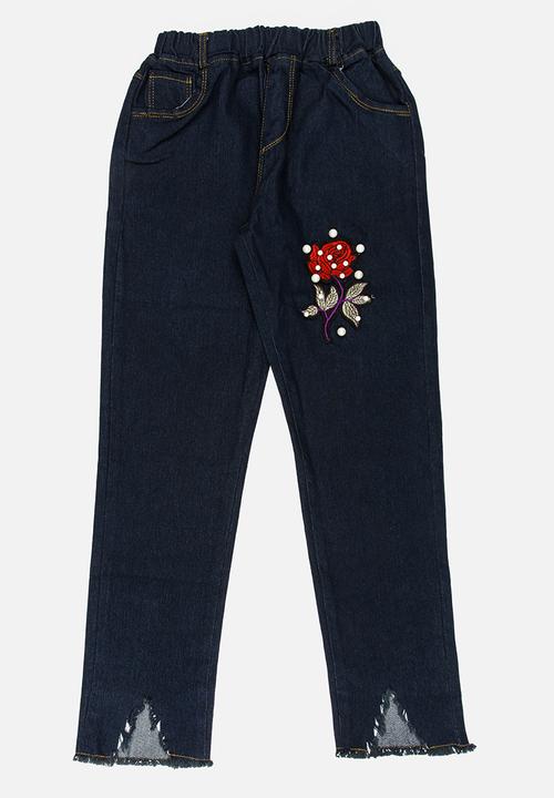 Pop Candy - Girls Printed  Jeans Blue